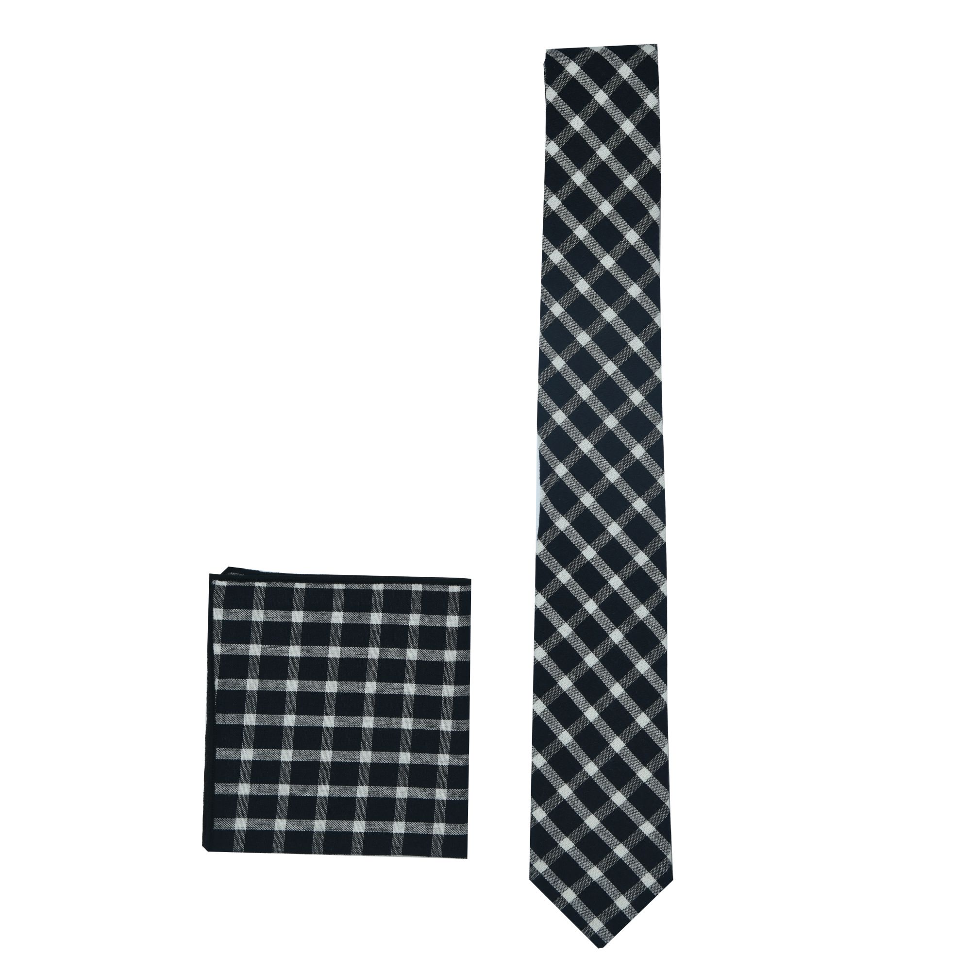Monochrome Checkered Slim Neck - tie & Pocket Square Combo