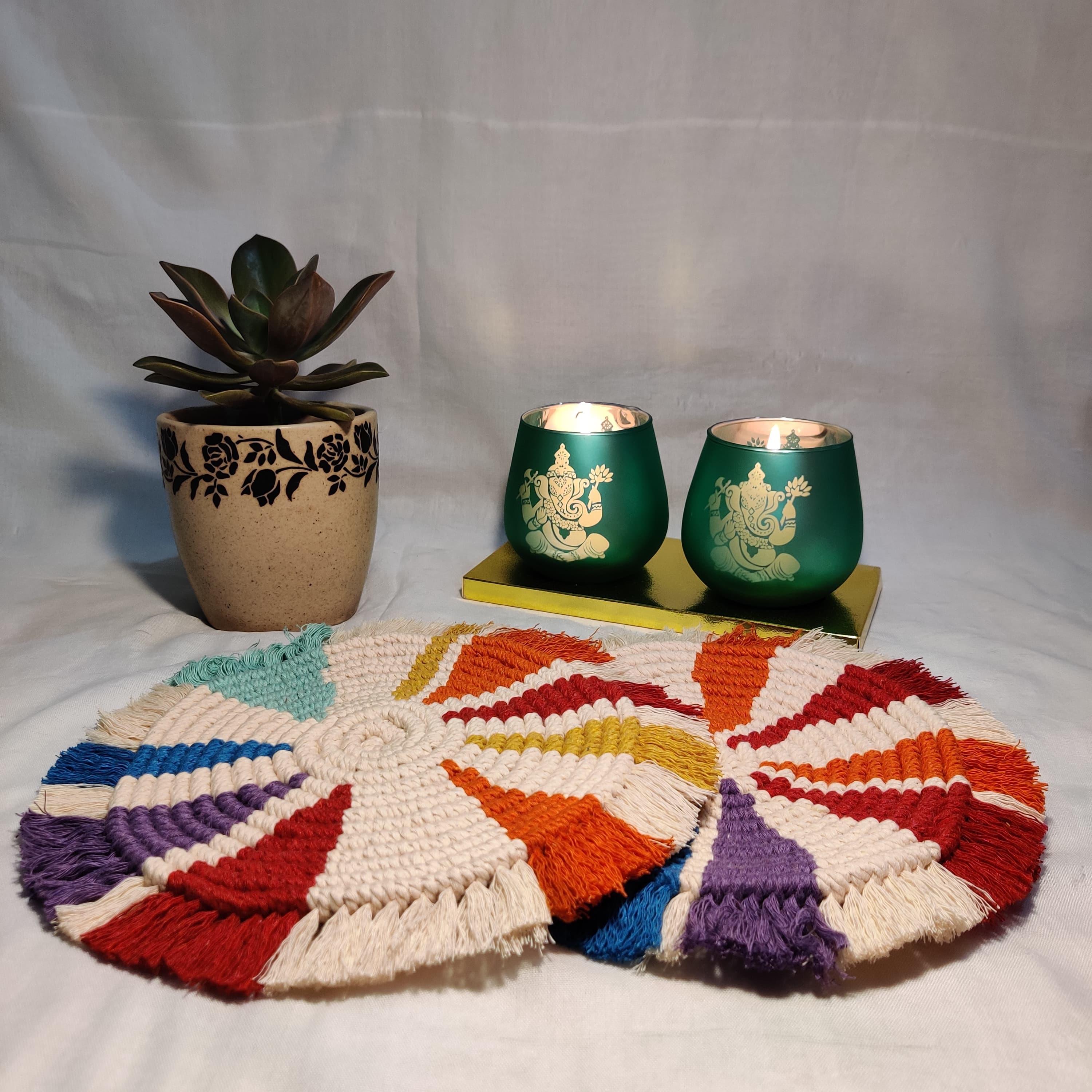Round Macrame Placemats (Multicolor) Set of 2