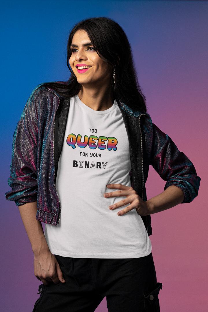 too-queer-for-your-binary-t-shirt