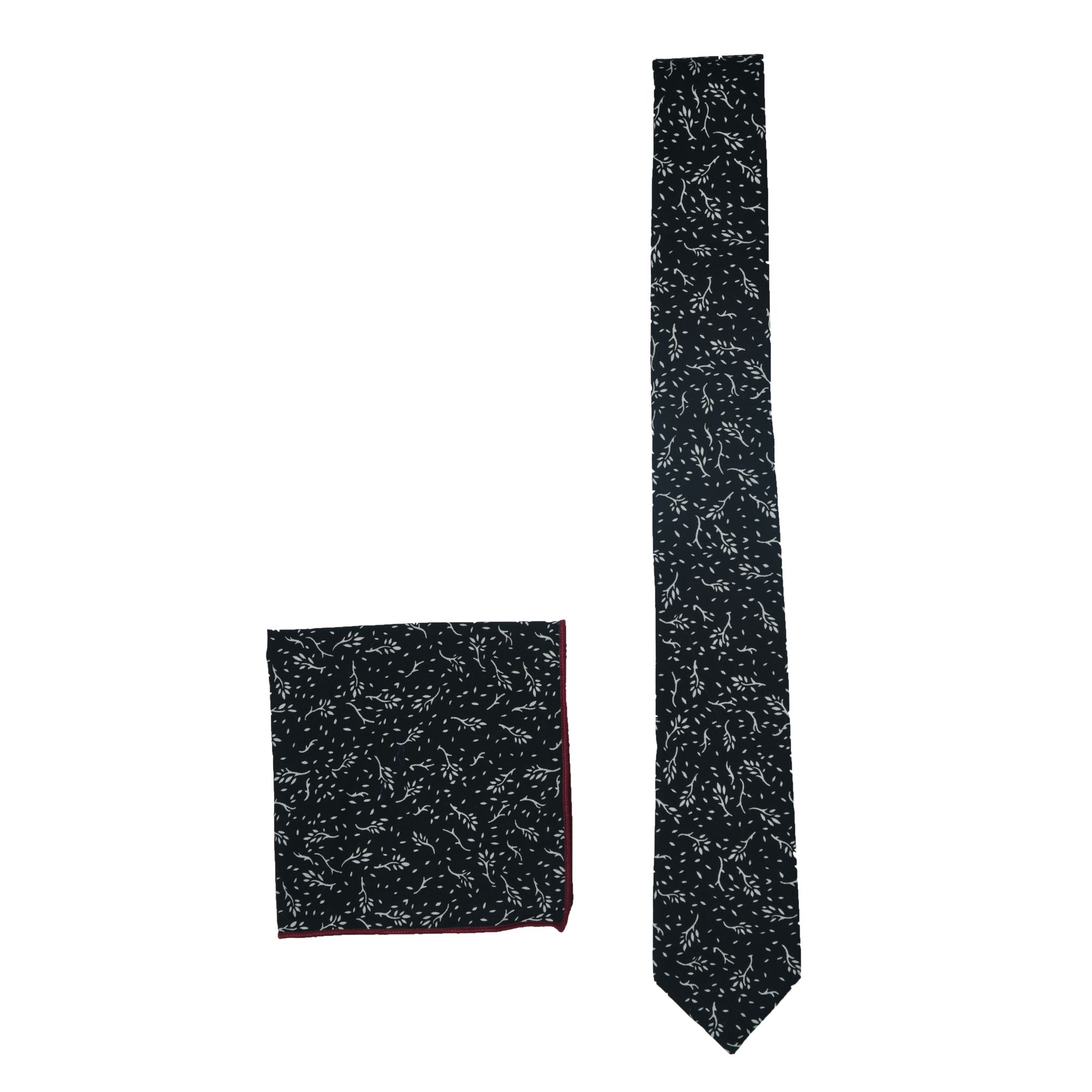 Floral Black Slim Neck - tie & Pocket Square Combo