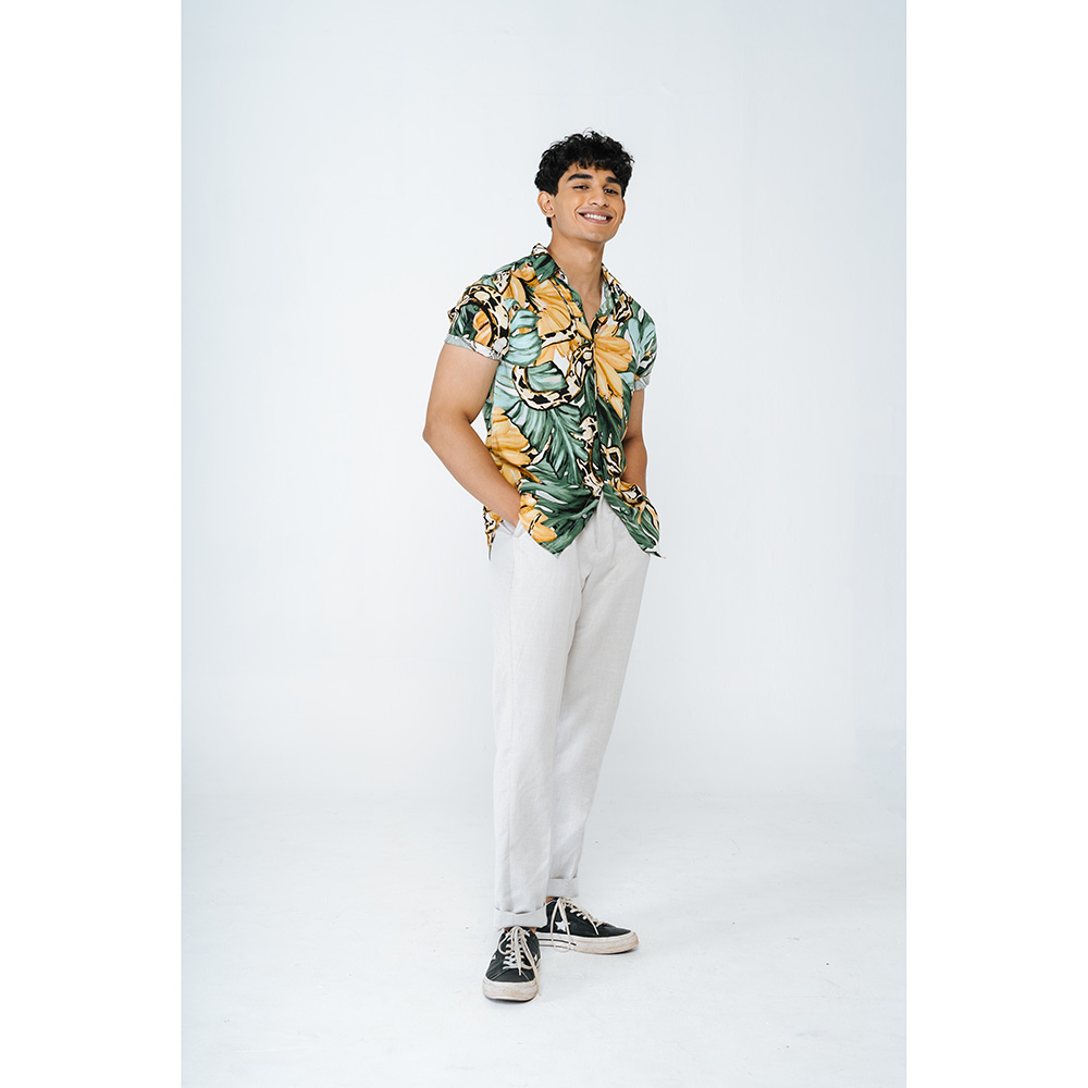 Green and yellow beach vibe floral shirt