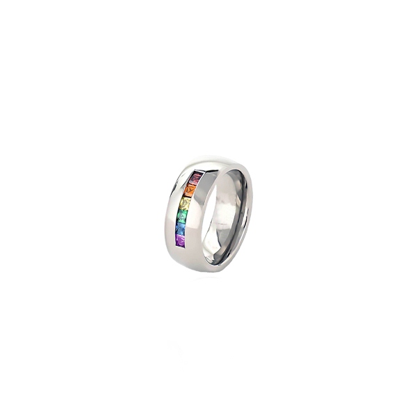 Sterling Silver Signet Ring with Rainbow Colour Stones