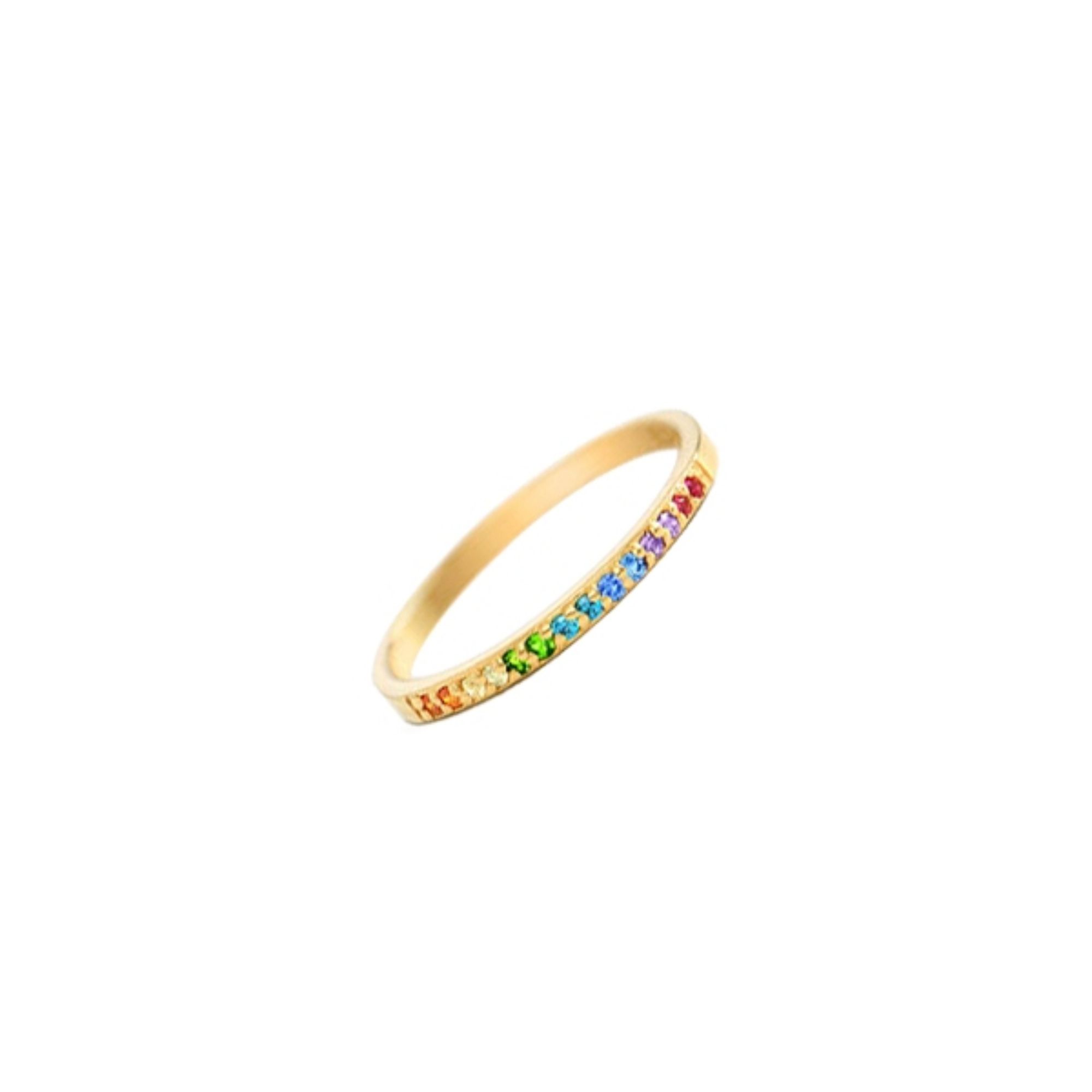 Gold Plated Sterling Silver Signet Ring with Rainbow Colour Stones