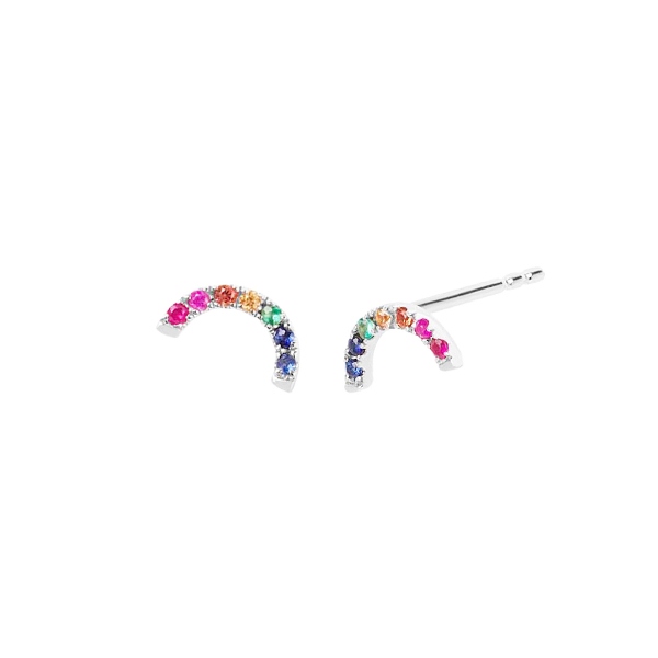 Sterling Silver Earrings with Rainbow Colour Stones - Arc