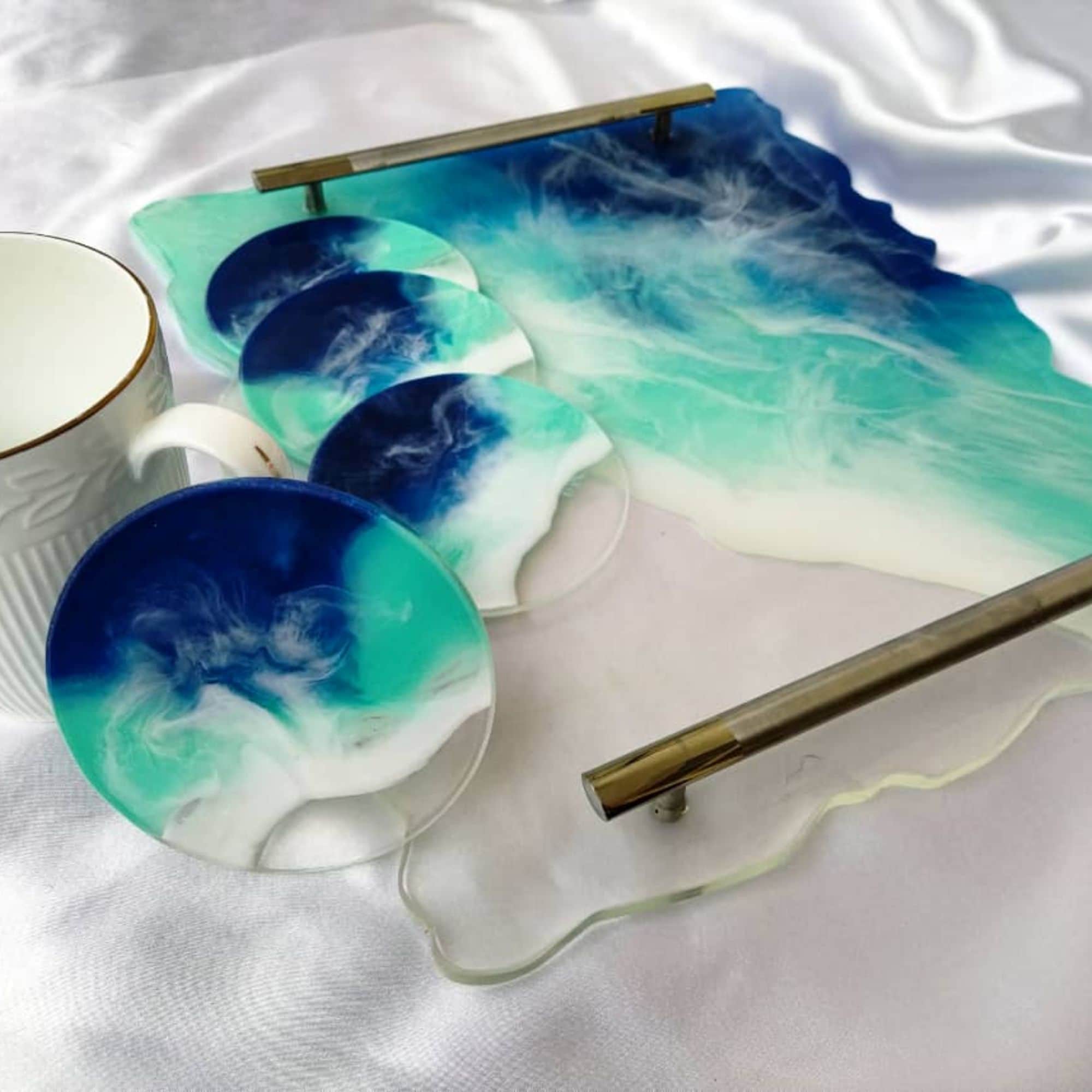 Ocean Tray with 4 Coasters set