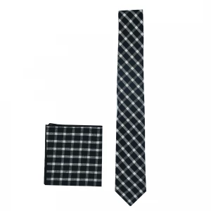 monochrome-checkered-slim-neck-tie-pocket-square-combo