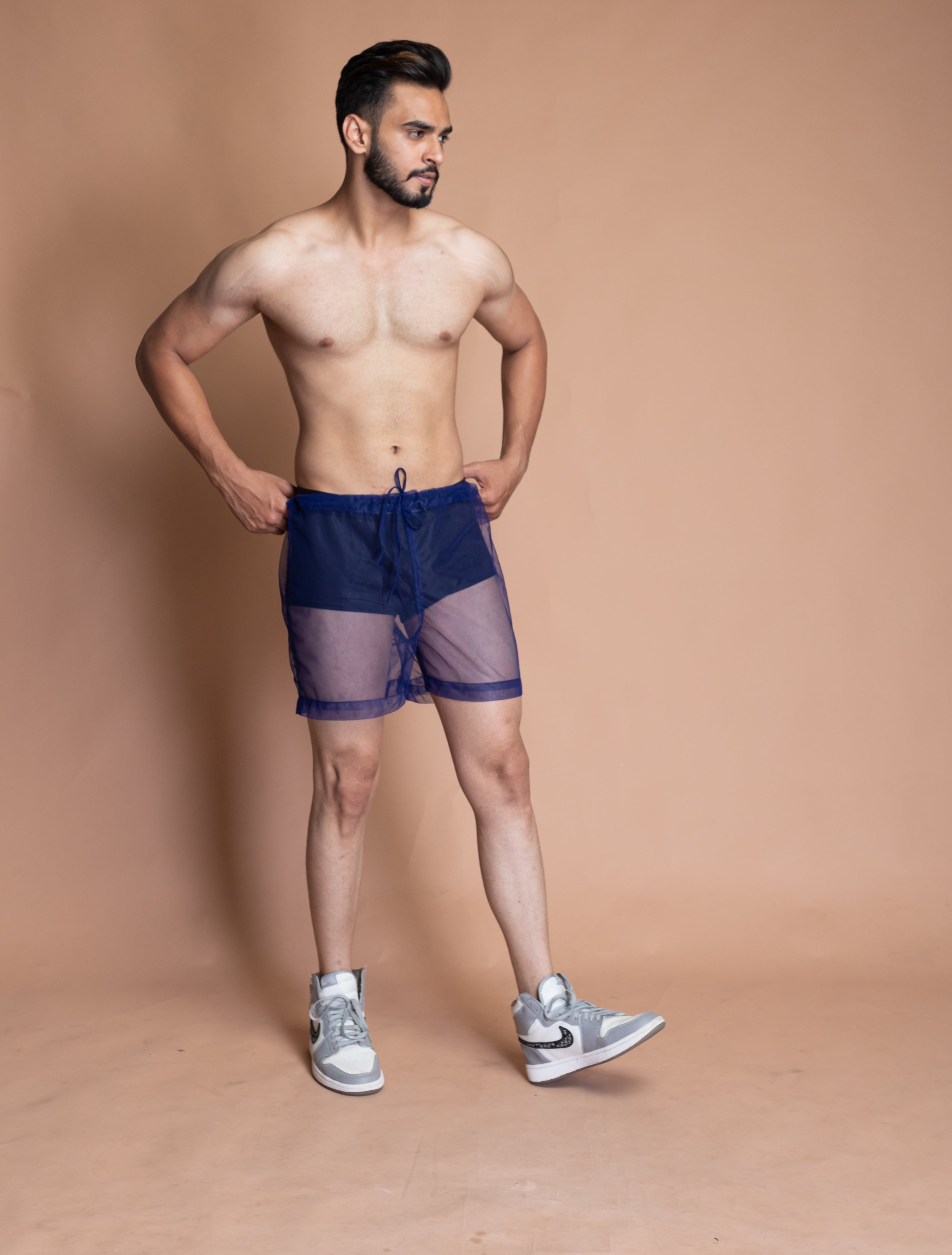 Blue mesh party shorts