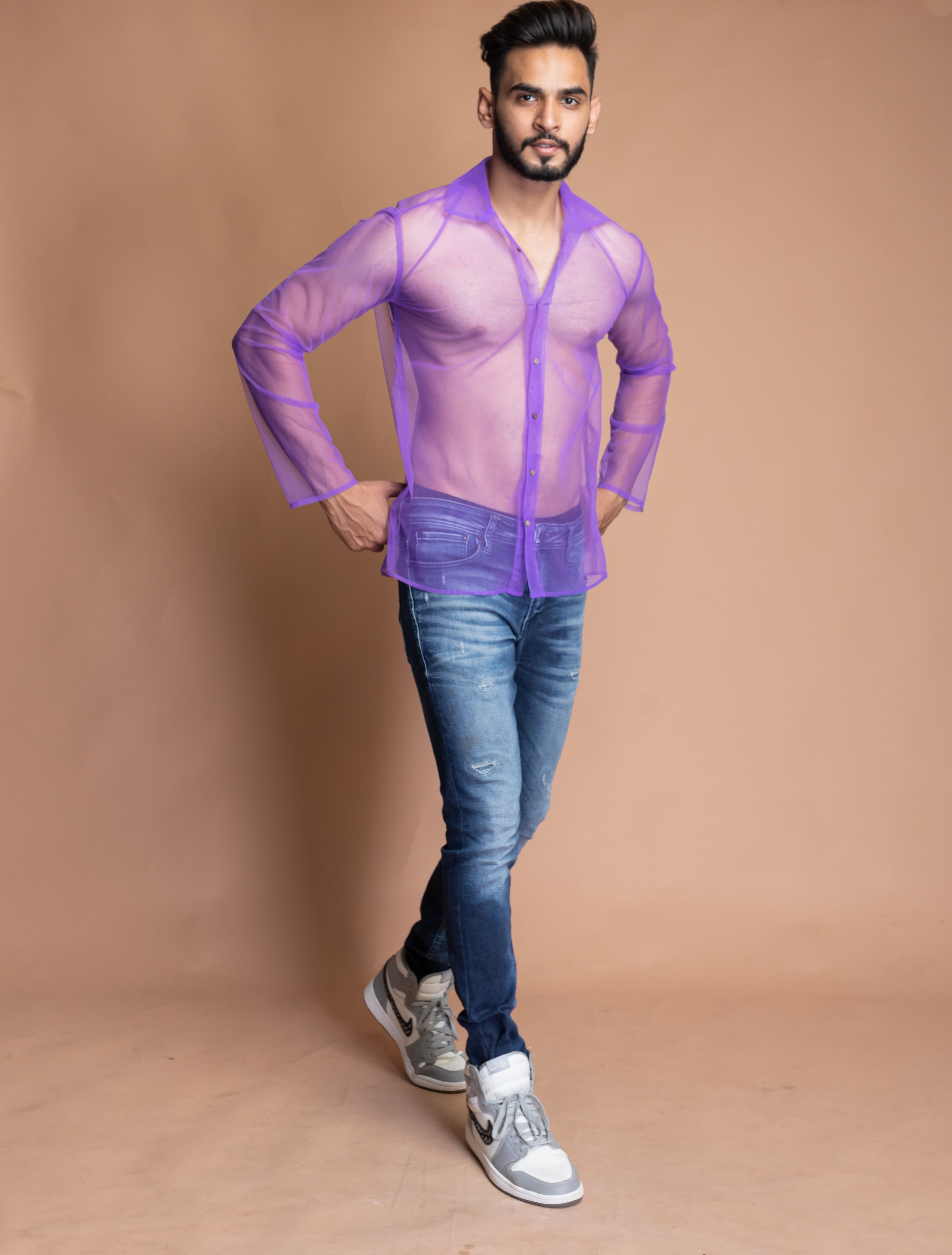 Lilac mesh party shirt