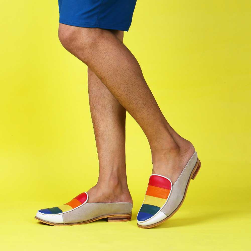 Rainbow Joy Beige Mules