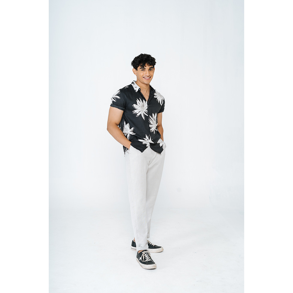 Faded black and off white floral printed shirt