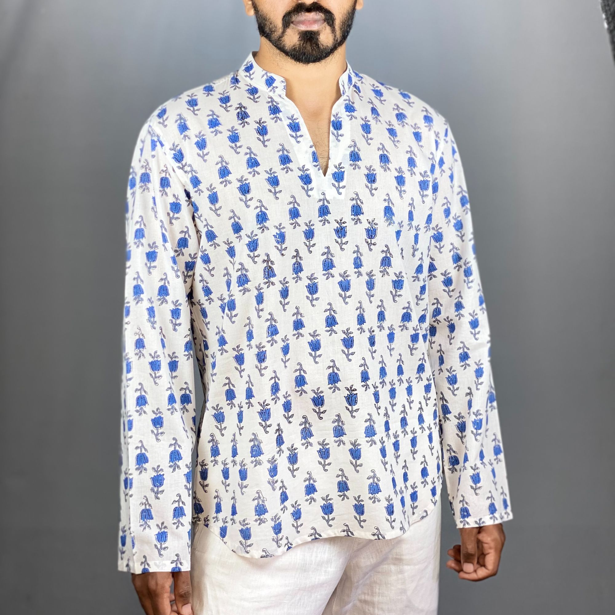 AFONSO Handblock Printed Cotton Kurta White