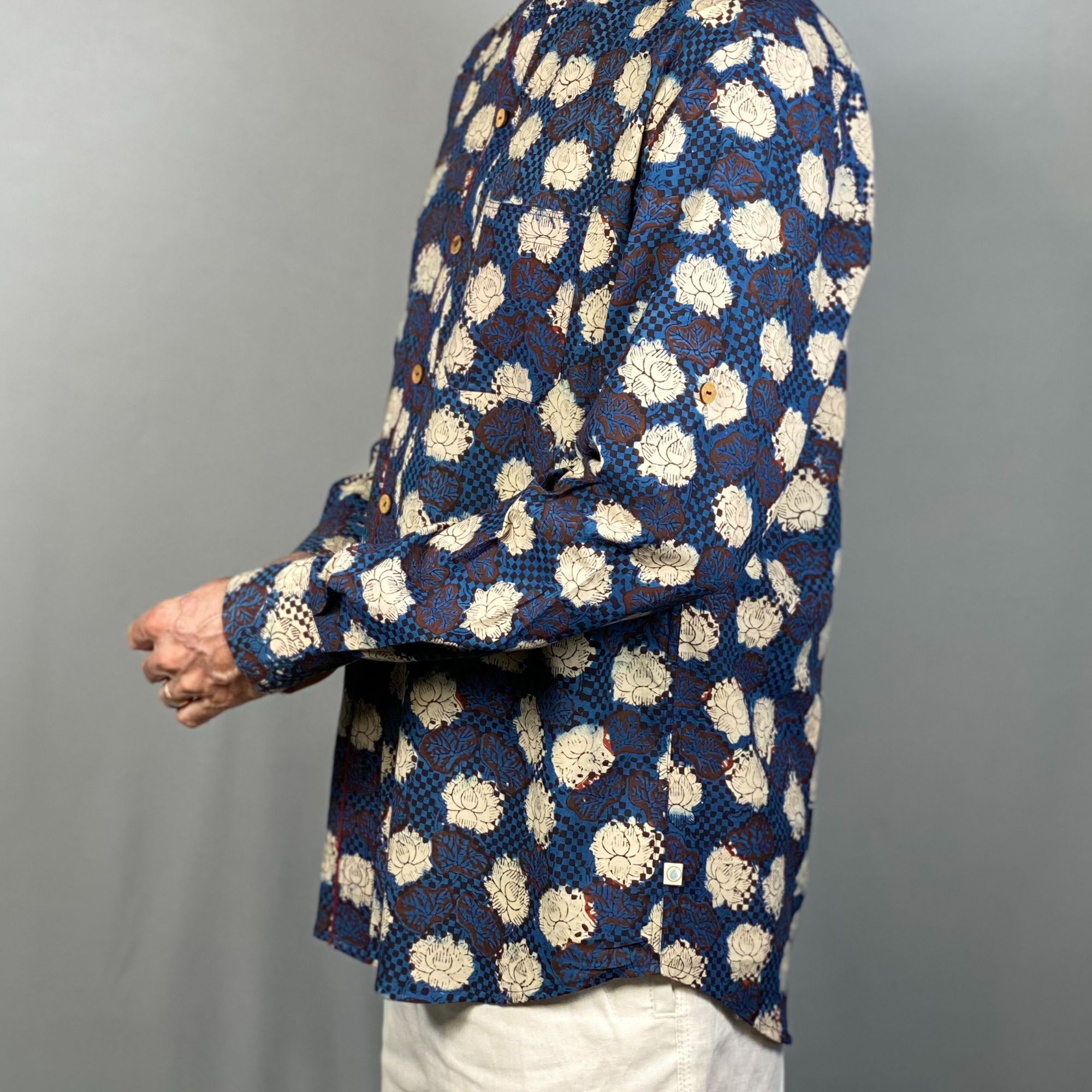 AGUIAR Handblock Printed Cotton Shirt Indigo