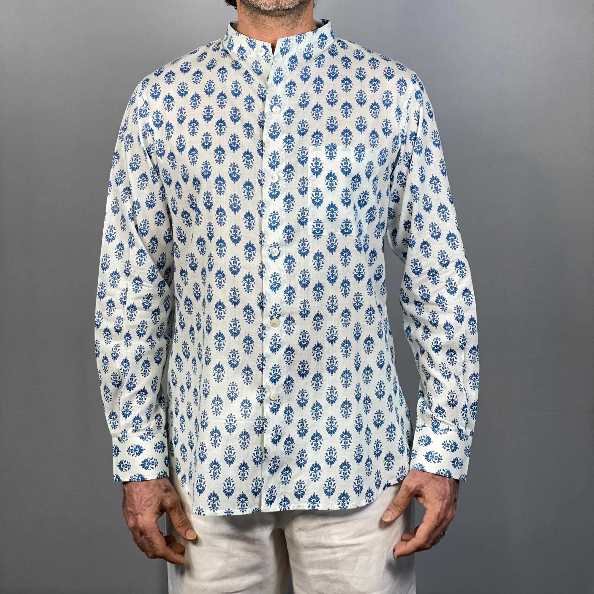 BRITTO Handblock Printed Cotton Shirt Indigo Buta