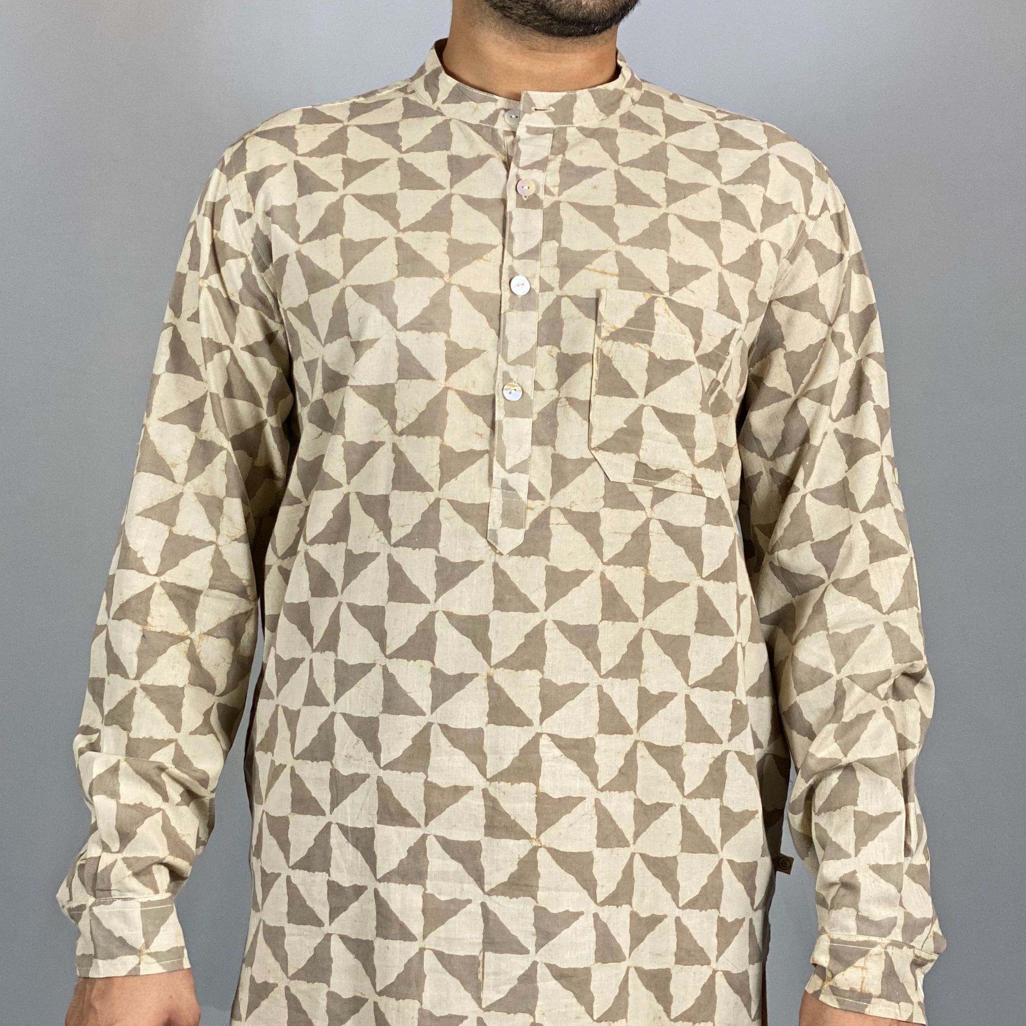 VELHO Short Kurta Dabu Print Triange Taupe