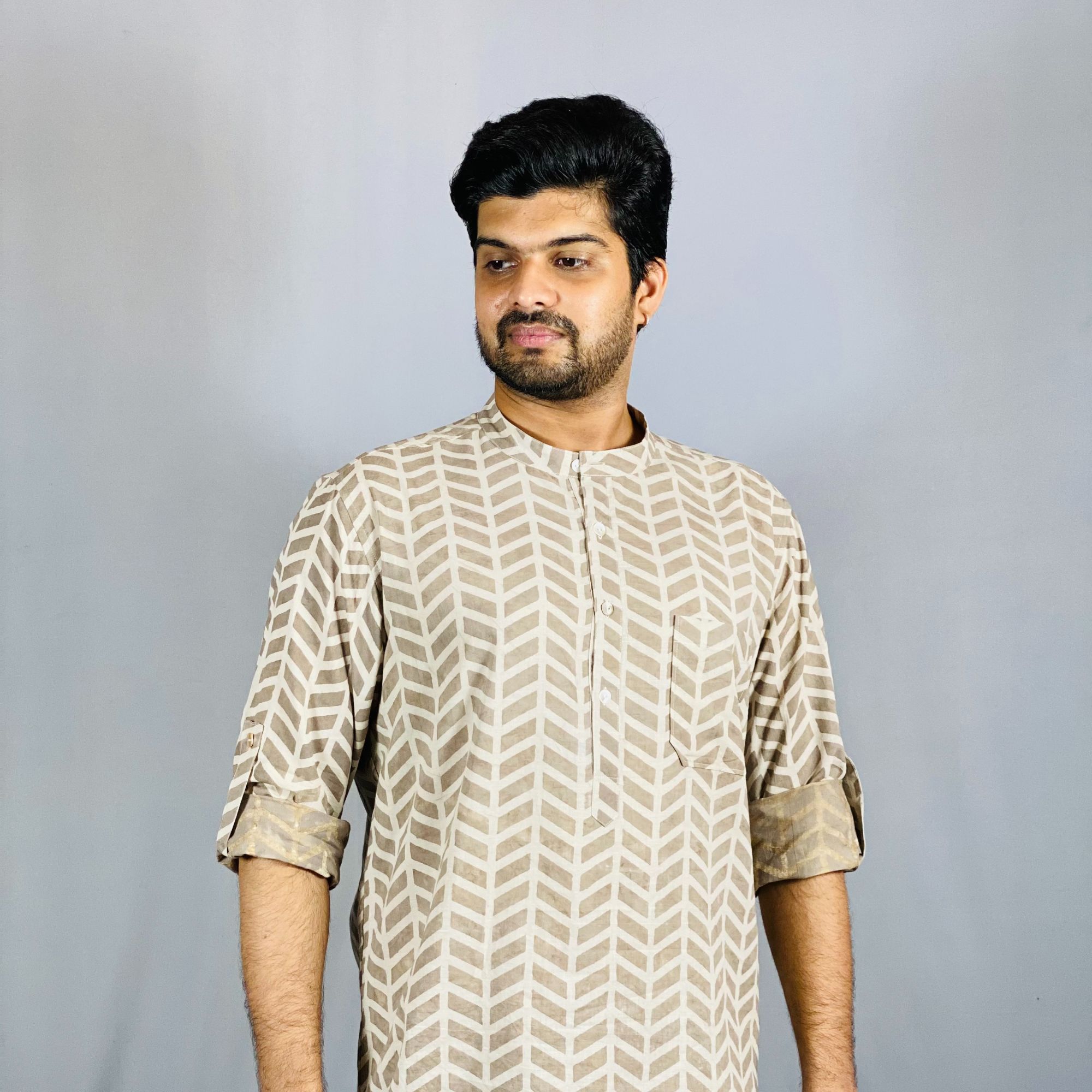 VELHO Short Kurta Dabu Print Geometric Taupe