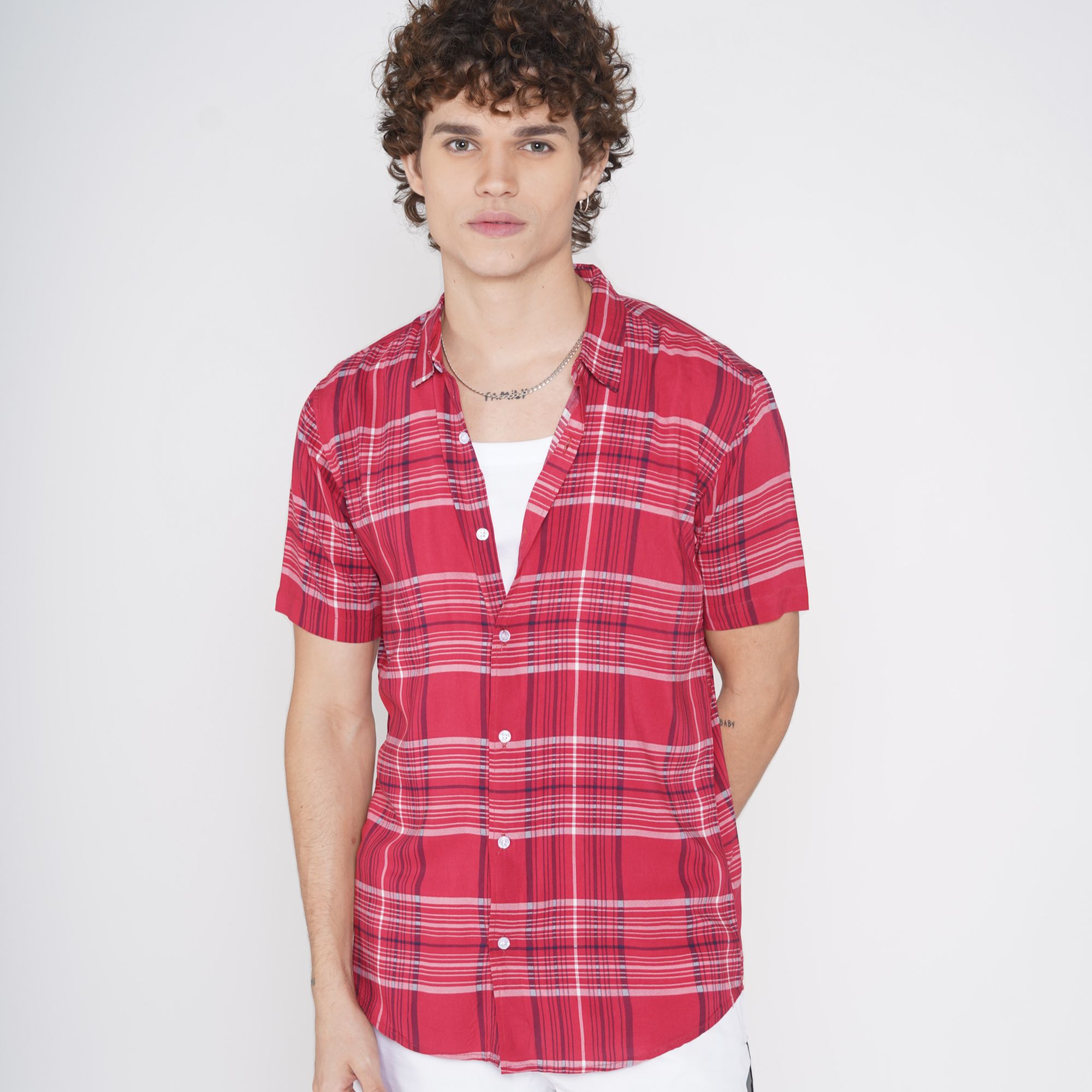 K Pop red check shirt